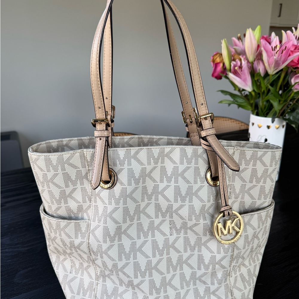 Michael Kors Cream and Tan Logo Tote